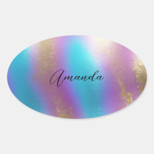 Iridescent Rainbow Glam Oval Sticker