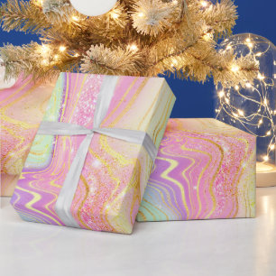 Iridescent Rainbow Gradient and Gold Foil Strata Wrapping Paper