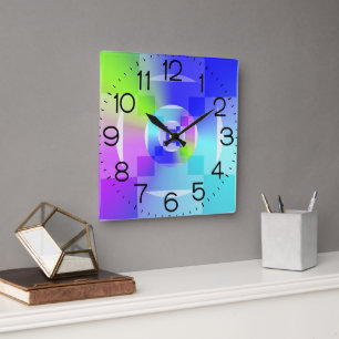 Iridescent Rainbow Gradient Delicate Fractal Art Square Wall Clock