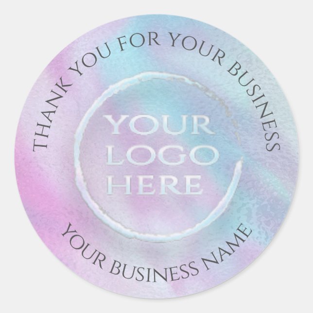 Iridescent rainbow holographic your logo thank you classic round sticker (Front)