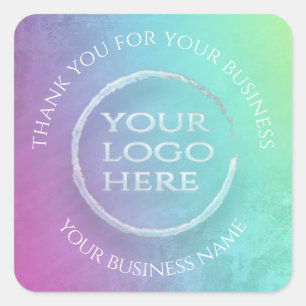 Iridescent rainbow holographic your logo thank you square sticker