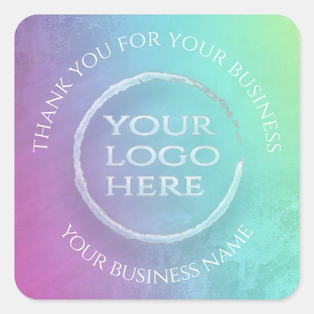 Iridescent rainbow holographic your logo thank you square sticker (Front)