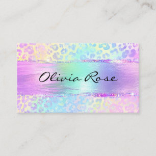 Iridescent Rainbow Leopard Pink Business Card