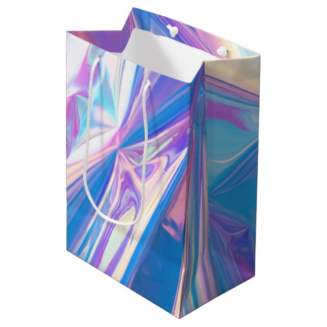 Iridescent Rainbow Metallic Pastel Pink, Aqua Medium Gift Bag (Front Angled)