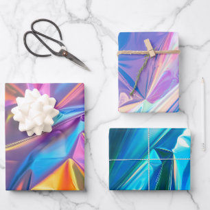 Iridescent Rainbow Metallic Pastel Pink, Aqua Wrapping Paper Sheet