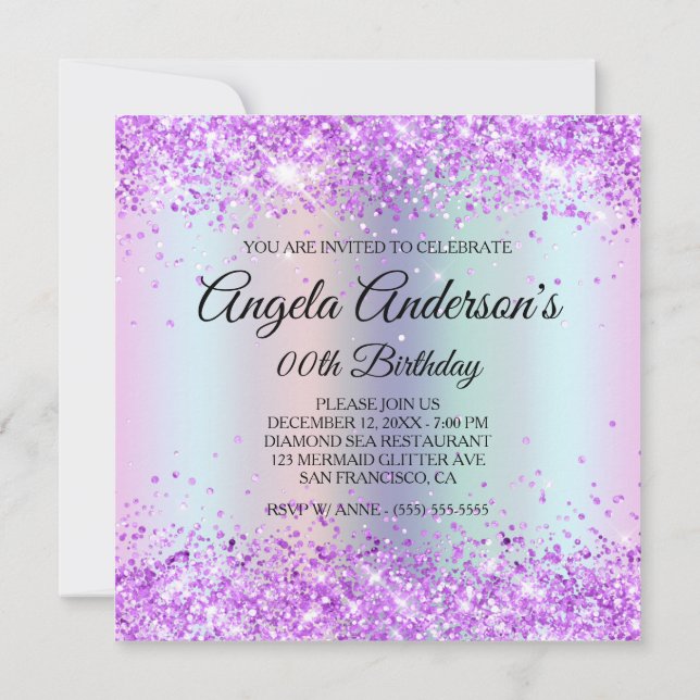 Iridescent Rainbow Shimmer Mermaid Scales Birthday Invitation (Back)
