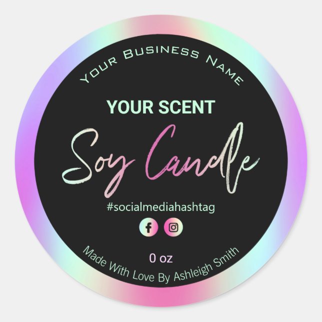 Iridescent Rainbow Soy Candle Labels (Front)