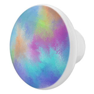 Iridescent Rainbow Watercolor Holi Abstraction Ceramic Knob