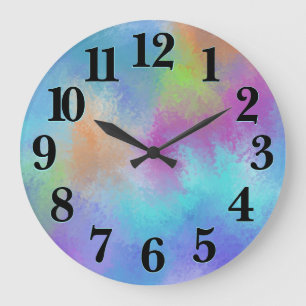 Iridescent Rainbow Watercolor Holi Abstraction Large Clock