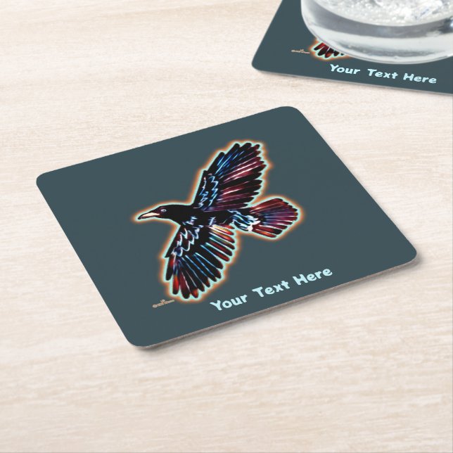 Iridescent Raven Square Paper Coaster (Angled)