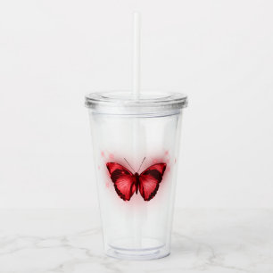 Iridescent Red Butterfly Acrylic Tumbler