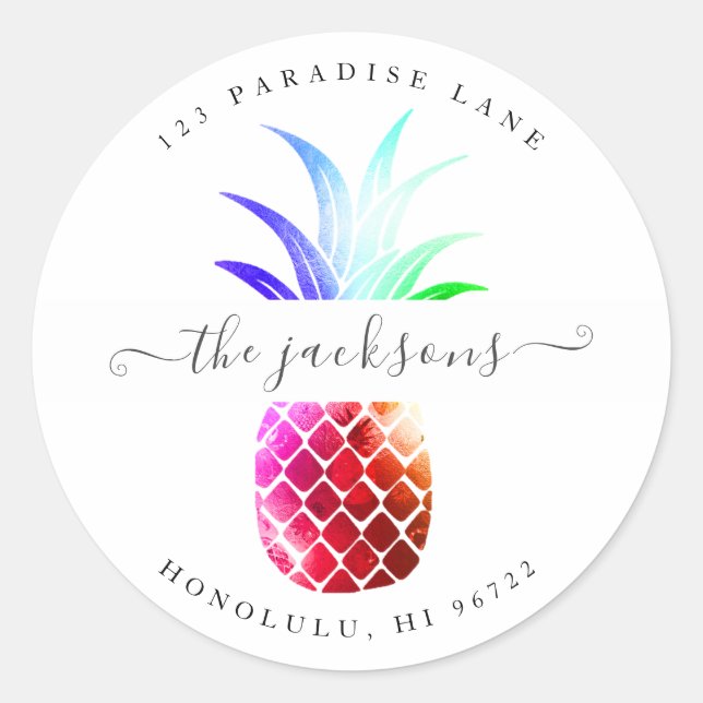 Iridescent Red Pineapple DIY Background Classic Round Sticker (Front)