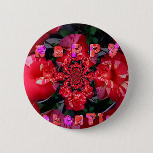 Iridescent Red Roses "Happy Valentine" Art Print/ 6 Cm Round Badge