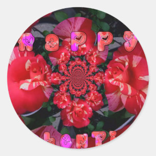 Iridescent Red Roses "Happy Valentine" Art Print/ Classic Round Sticker