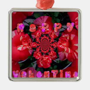  Iridescent Red Roses "Happy Valentine" Art Print Metal Tree Decoration