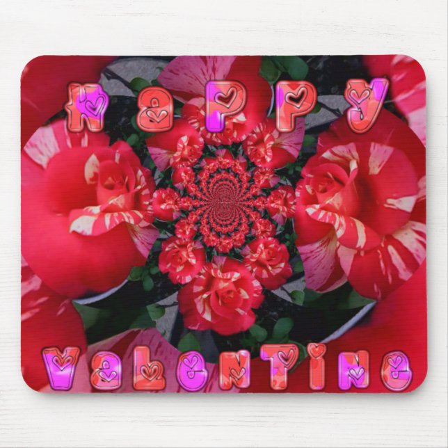  Iridescent Red Roses "Happy Valentine" Art Print/ Mouse Mat (Front)