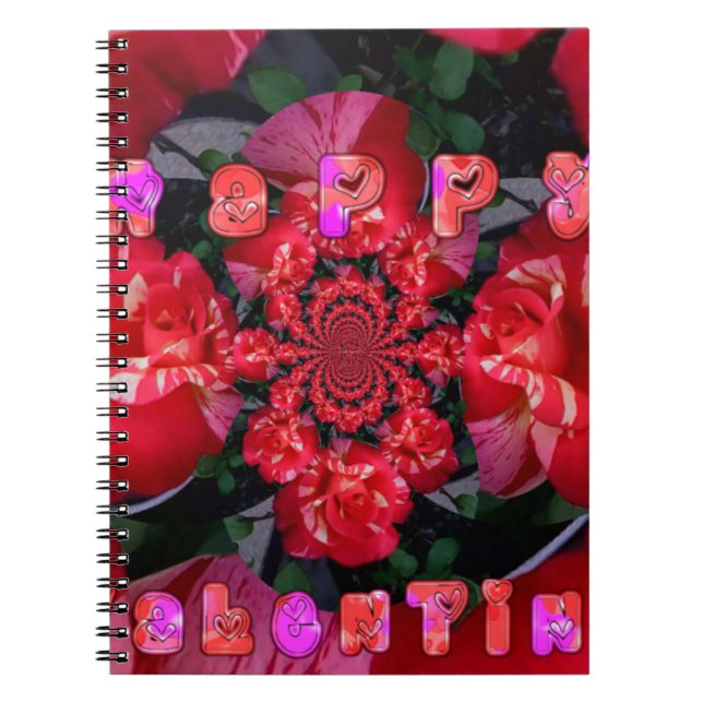  Iridescent Red Roses "Happy Valentine" Art Print Notebook (Front)