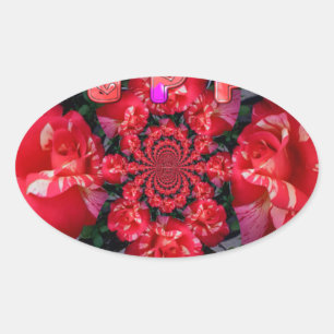 Iridescent Red Roses "Happy Valentine" Art Print Oval Sticker