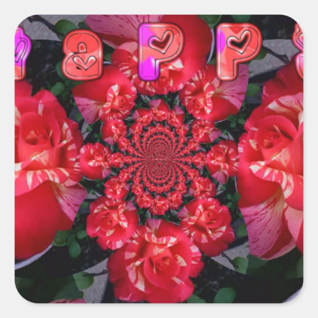  Iridescent Red Roses "Happy Valentine" Art Print Square Sticker (Front)