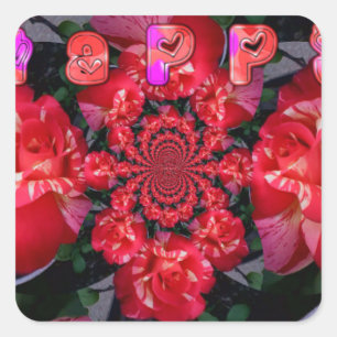 Iridescent Red Roses "Happy Valentine" Art Print Square Sticker