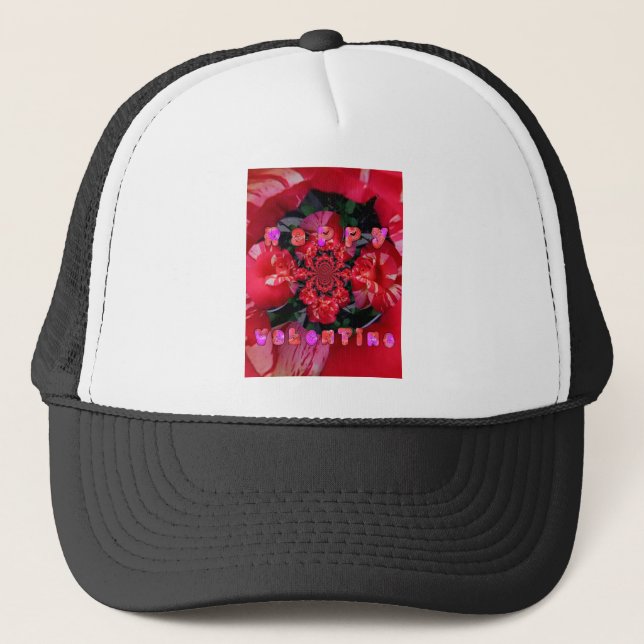  Iridescent Red Roses "Happy Valentine" Art Print/ Trucker Hat (Front)
