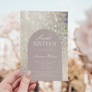 Iridescent Rose Gold Glitter Sweet Sixteen Invitation
