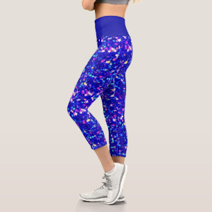 Iridescent Royal Blue Star Glitters Capri Leggings
