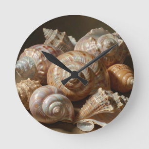 Iridescent Seashell Still Life Round Clock