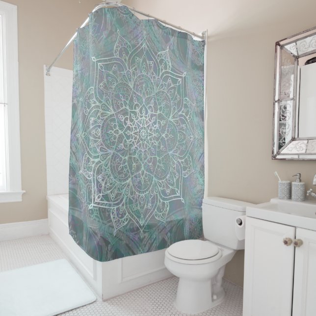 Iridescent Shimmer Mandala Boho Chic Shower Curtain (In Situ)