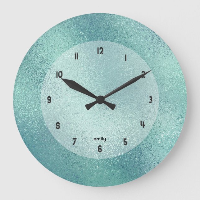 Iridescent Shimmering turquoise image texture Large Clock (Front)