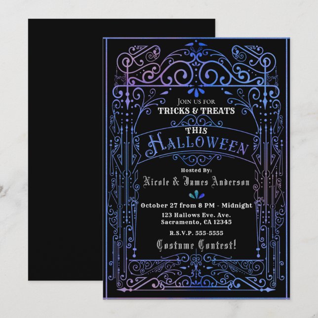 Iridescent Shine Vintage Victorian Deco Halloween Invitation (Front/Back)