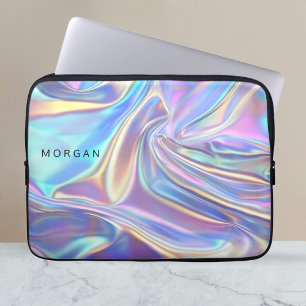 Iridescent Shiny Metallic Fabric, Name Laptop Sleeve