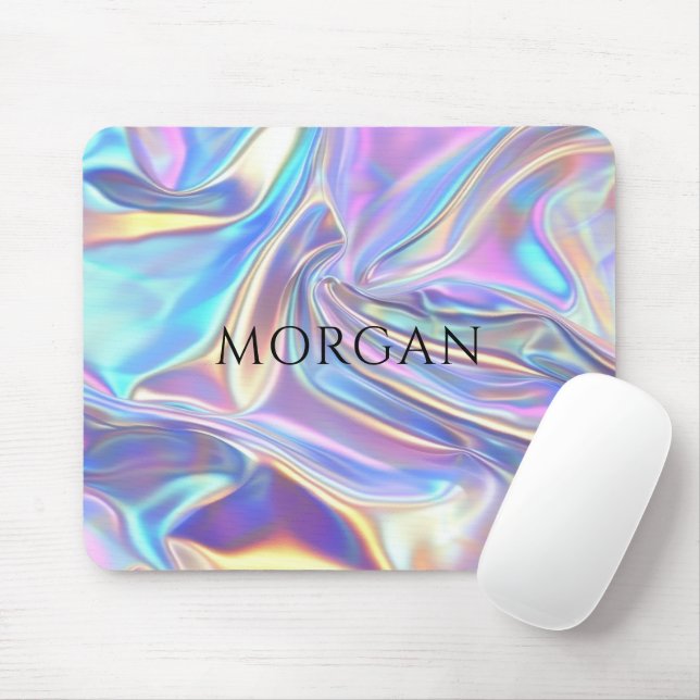 Iridescent Shiny Metallic Fabric, Name Mouse Mat (With Mouse)
