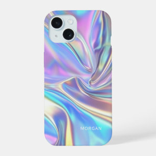 Iridescent Shiny Metallic Fabric, Small White Name iPhone 15 Case