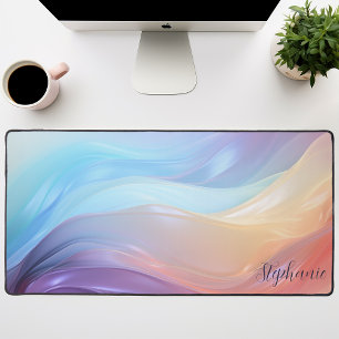 Iridescent Silk Wave Abstract Desk Mat