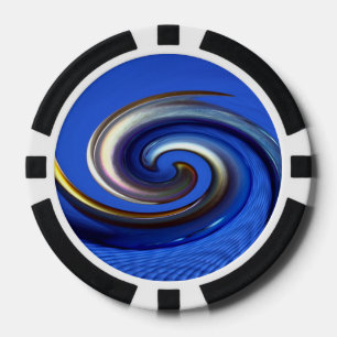 Iridescent Silver Blue Swirl Abstract Poker Chips