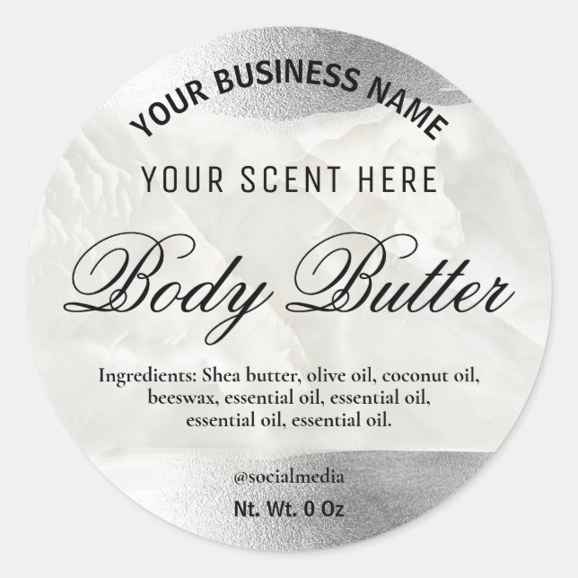 Iridescent Silver Bordered Body Butter Labels (Front)