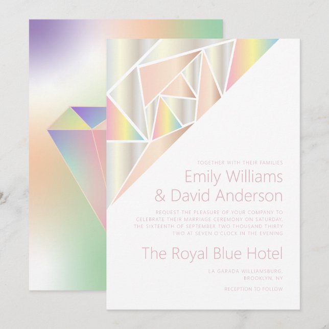 Iridescent Silver Soft Pastel Diamond Wedding  Invitation (Front/Back)