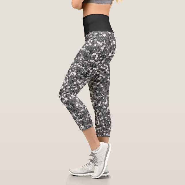 Iridescent Silver Star Glitters Capri Leggings (Left)
