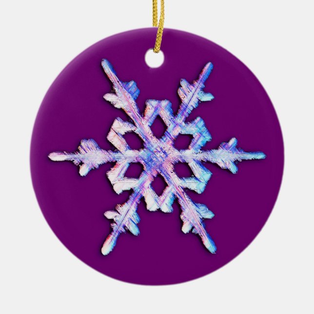Iridescent Snowflake on Amethyst Purple  Ceramic Tree Decoration (Front)