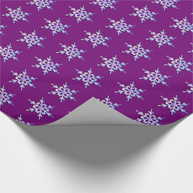 Iridescent snowflake on amethyst purple wrapping paper (Corner)