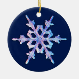 Iridescent Snowflake on Dark Blue Ceramic Tree Decoration