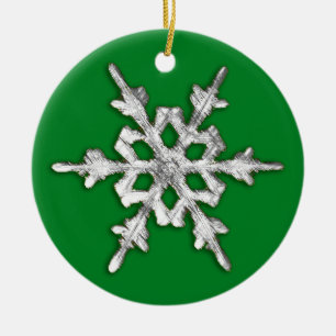 Iridescent Snowflake on Pine Green Ceramic Tree Decoration