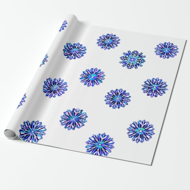 "Iridescent" Snowflakes Christmas Hanukkah Wrapping Paper (Unrolled)