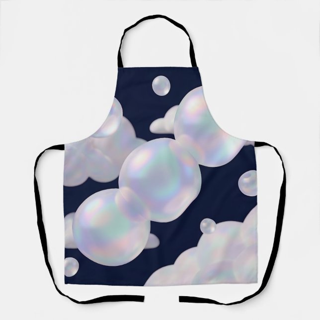 Iridescent Soap Bubbles Floating Dark Blue Dreamy  Apron (Front)
