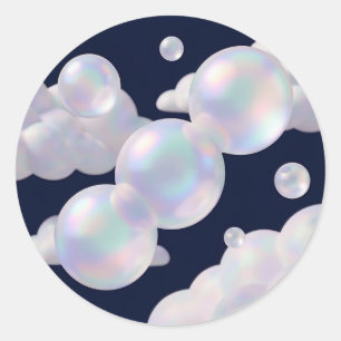 Iridescent Soap Bubbles Floating Dark Blue Dreamy Classic Round Sticker