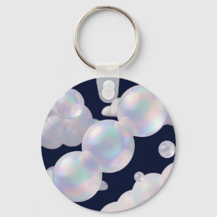 Iridescent Soap Bubbles Floating Dark Blue Dreamy Key Ring