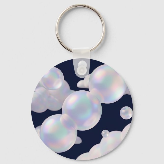 Iridescent Soap Bubbles Floating Dark Blue Dreamy  Key Ring (Front)