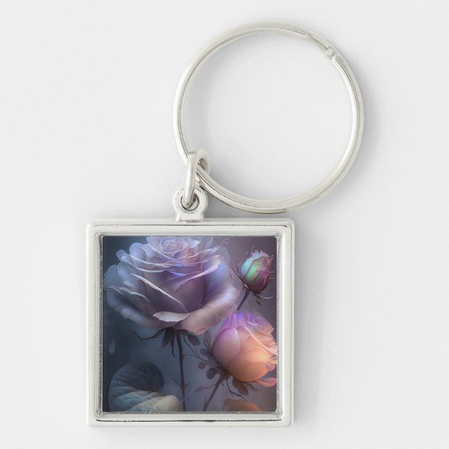 Iridescent Soft Focus Light Spectrum Roses Key Ring (Front)