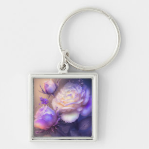 Iridescent Soft Purple Light Spectrum Flowers Key Ring
